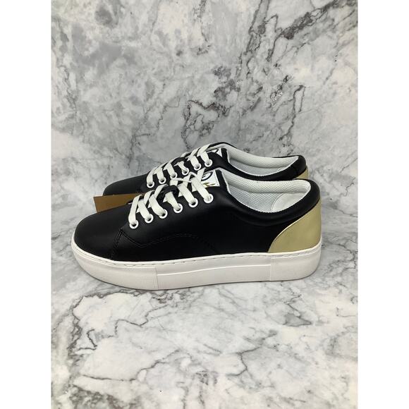 Official Program Size 7.5 Black/Metallic Gold STW-70 Leather Low Sneaker L8-3 - Picture 4 of 10